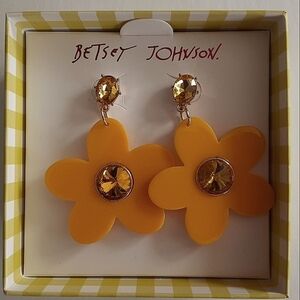 Betsey Johnson Yellow Flower Drop Earrings New